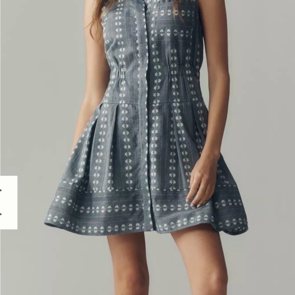 Maeve Navy-Blue Patterned Sleeveless Mini Dress